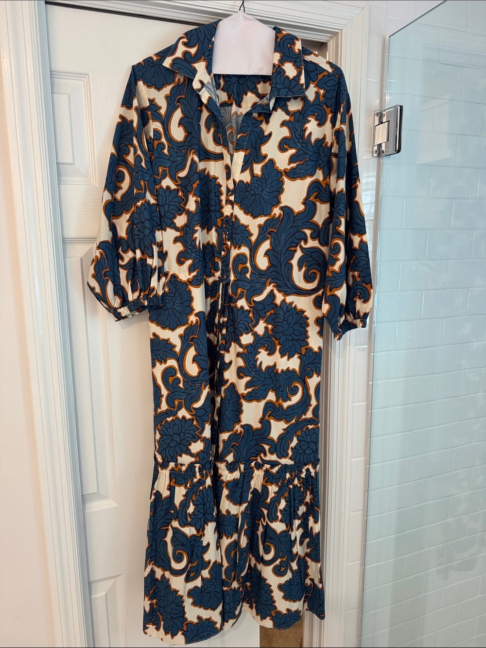 Cara Cara Navy and Cream Floral Scroll Midi Dress